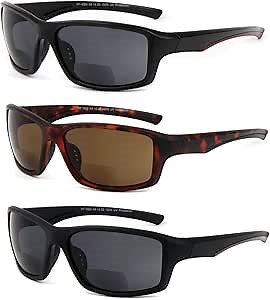 3 Pairs Square Bifocal Sunglasses for Men and Women,Outdoor Sporty Sun Readers UV Protection