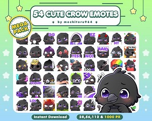Twitch Emote - Cute Crow Emotes | 54 Raven Emotes Mega Pack | Kawaii Chibi Black Bird | Crow Vtuber | Emotes for Twitch Discord Youtube - Etsy