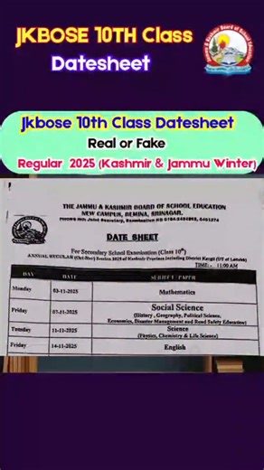 Jkbose 10th Class 2025 - Real Datesheet or Fake - Jkbose Annual Regular 2025 | Jk Study Materials
