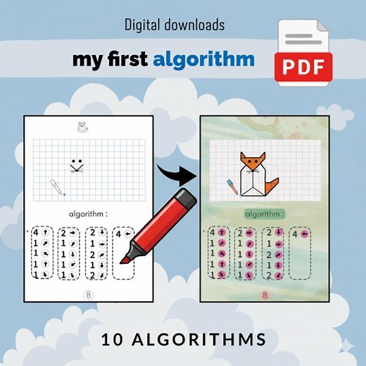 Coding for Kids Worksheets | Printable Logic Games, Algorithm Activities, Graphical Dictation | Unplugged Coding PDF - Etsy