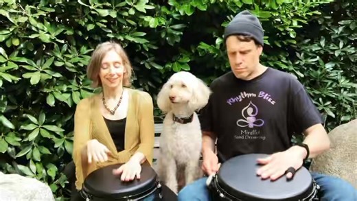 Here’s a short video of Michael and me grooving on a nine-beat paradiddle phrase (great brain gym!) with our sweet Layla, who is so deeply missed. ✨ We’ll be practicing paradiddle variations in classes this week — a powerful way to centre mind, body, and spirit…something we could probably all use during these tumultuous times.💛 Layla brought us so much joy and will always be part of our rhythm family — forever in our hearts. 🐾✨ Thank you Groove Masters Percussion for these awesome Tubolo drums