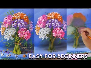 #004 | How to Paint Colorful Hydrangea Bouquet with Acrylic on Canvas | Easy Tutorial for Beginners