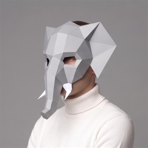 Elephant Mask - Low-poly DIY Papercraft Template - Etsy