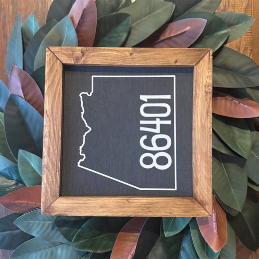 Zip Code With State Outline Sign: Reclaimed Wood Framed Canvas Print Customized - Etsy