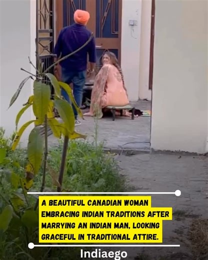 India ego on Instagram: "A Canadian woman, married to an Indian man, looks elegant in Indian traditional clothes as she embraces the culture and traditions with grace. Moments like these reflect how Indian culture continues to connect people across borders, with more women around the world choosing to build their lives with Indian men."
