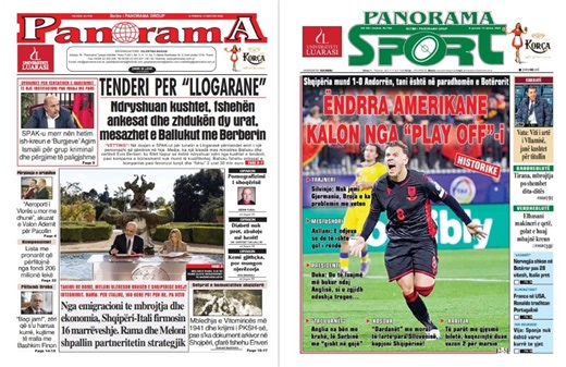 Lexoni faqen e parë të gazetës “Panorama” dhe “Panorama Sport”