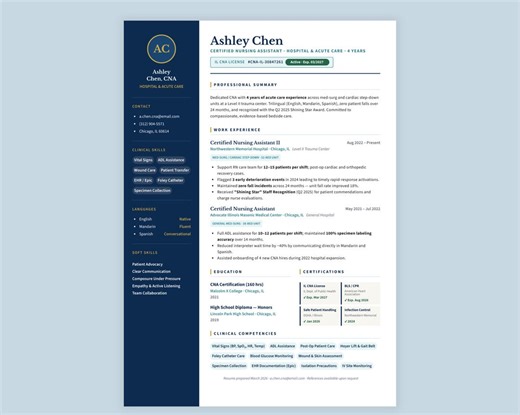 CNA Resume Template Canva, Certified Nursing Assistant CV, Professional Medical Healthcare Profile - Etsy