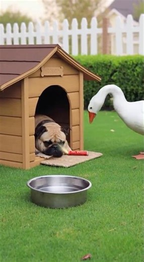 Mischievous Goose Puts Firecracker in Doghouse, Chaos Erupts! (Goose vs. Dog) #Goose #Dog #Prank