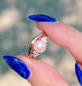 Natural Freshwater Pearl Ring Set for Women- 14K Rose Gold Vermeil Engagement Bridal Ring Sets for Her- Unique Promise Rings June Birthstone - Etsy