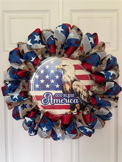 Patriotic Ribbon Wreath With Bald Eagle Accent - Etsy