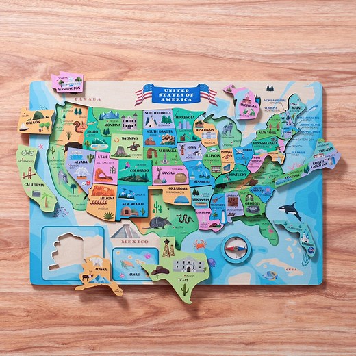United States Map Wood Puzzle Toddler Montessori Learning Wooden Games Educational Toys USA Map Children Puzzle Memory Game Gift for Kids - Etsy