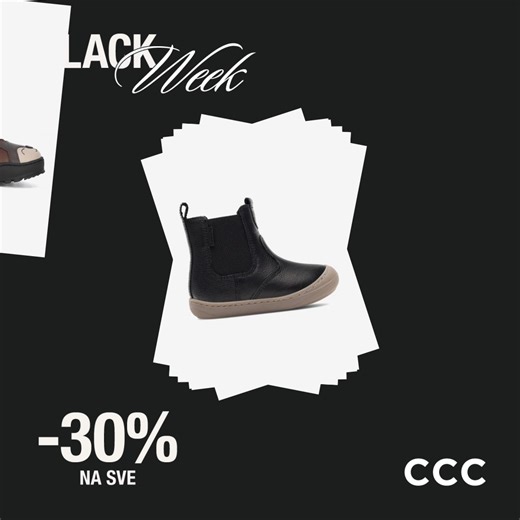 2.4K views |  BLACK WEEK U CCC-u!  Najveći shopping događaj godine je stigao! Ostvari 30% popusta na CIJELU KUPNJU iznad 39 € u CCC trgovinai!  Bez obzira trebaš li novu obuću, torbicu ili modne dodatke, iskoristi priliku i osvježi svoju garderobu! Ne čekaj – iskoristi fantastične popuste! Promocija traje od 22.11. do 25.11. za članove CCC Kluba, a od 26.11. do 02.12. za SVE! | Portanova | Facebook