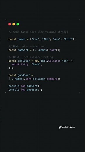 Stop sorting strings manually: use Intl.Collator #coding #javascript #shorts