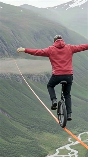 Unicycle on a Pink Rope! Defying Gravity Challenge 😳