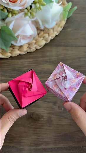 Origami Rose Gift Box 🌹🎁 | Easy Paper Craft Tutorial #origami #papercrafts #giftbox #rose #shorts