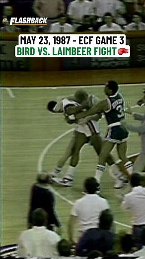May 23, 1987 - During Game 3 of the Eastern Conference Finals between the Boston Celtics and Detroit Pistons, Larry Bird and Bill Laimbeer got into a fight underneath the basket. The fight, initiated by Laimbeer, saw both players tossed and ejected from the game after Bird threw the ball at Laimbeer in a fit of rage, accusing the Pistons center of intentionally trying to hurt him. | NBC Sports Boston