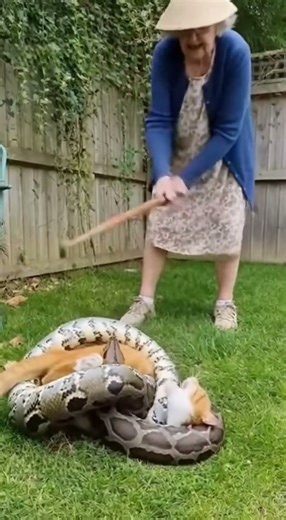 Grandma Fights Python to Save Her Cat! 🐍🐱 Billi Bach Payegi Kya? #Shorts