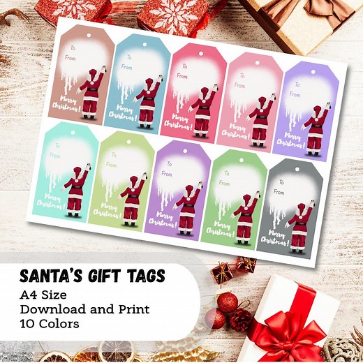 Hand-drawn Santa Christmas Gift Tags, Printable Holiday Labels (A4 PDF & JPG) - Etsy