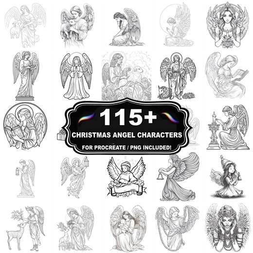115+ Christmas Angel Procreate Stamps, Angel Png Bundle, Instant Download - Etsy