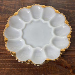 Vintage Anchor Hocking White Milk Glass Deviled Egg Plate With Gold Trim - Etsy