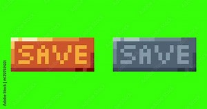 Green screen of save,save button bits pixel slowly appeared and dissappeared. Simple animation from pixel dots form sets of save button . Usefull for game asset or design asset animate. Stock Video
