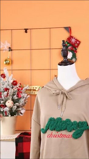 Fluffy Yarn Embroidery Hoodie for Christmas🎄| Easy Machine Embroidery #shorts