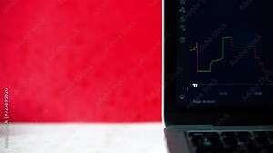 Bitcoin, place pour titres, BTC, euro, ordinateur, portable, pièce, fond uni, bicolor, mouvement, crypto, titre financier, actif, revenue passif, switch, devise, monnaie, finance, argent liquide, affa