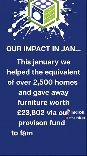 January Impact Update 🤝 This is what community power looks like. 💚 Over 2,500 homes supported last month through your choice to buy preloved. Every sofa, table, wardrobe, and appliance you chose from KFR made quality, affordable furniture accessible for families across Wiltshire. 💚 Through our Provision Fund, we provided £23,802 worth of essential furniture free of charge to households in crisis, giving people a safe place to sleep, eat, and rebuild. This isn’t charity in theory. This is real