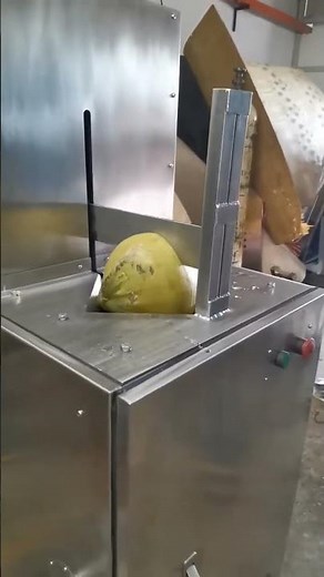 Young Coconut Cutting Machine COM92H cuts the coconut into two halves via a hydraulic cutting system