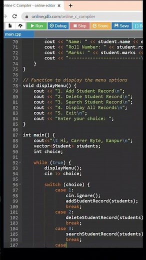 Student Management System ❤️ Using C++ Programming Language 🔥 #miniproject #status #viral #shorts