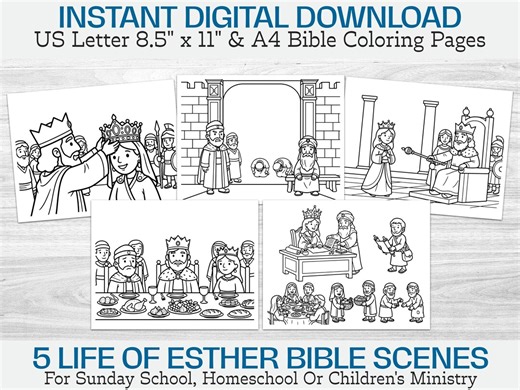 Queen Esther & Xerxes Printable Coloring Book | Purim Sunday School Bible Story Kids Activity Pages | Digital Download Christian Printable - Etsy
