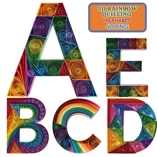 3D Rainbow Quilling Alphabet PNG Clipart | Paper Quilling Letters A–Z   0–9 & Symbols | 3500px High-res Digital Download - Etsy