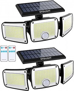 Solar Outdoor Lights, 2 Pack 280 LED 2700LM Solar Powered Security Light with Remote Control, 3 Adjustable Heads Motion Sensor Light, IP65 Waterproof Flood Lights, 270°Beam Angle Wall Lights