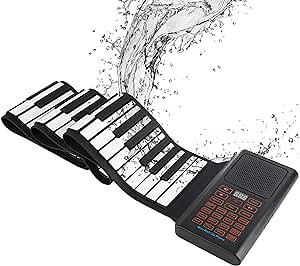 Roll-up Piano 61 keys,Electronic Hand Roll Portable Piano with 128 Unique Tones and Built-in Speaker, Upgraded Waterproof Silicone Fold able Piano Keyboard for Beginners and Kids