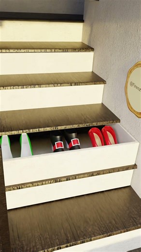 Hidden Shoe Storage Inside Stairs 😲#hiddenstorage #shoestorage #stairdesign #spacesavingfurniture