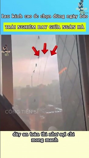 Cleaning high-rise windows on a stormy day, experiencing flying like a kite