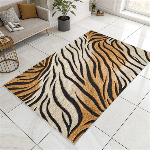 Tiger Stripe Print Rug, Exotic Animal Pattern Area Carpet, Washable Floor Mat, Non Slip, Customized, Wild Tiger Print Area Rug, Orange Black - Etsy