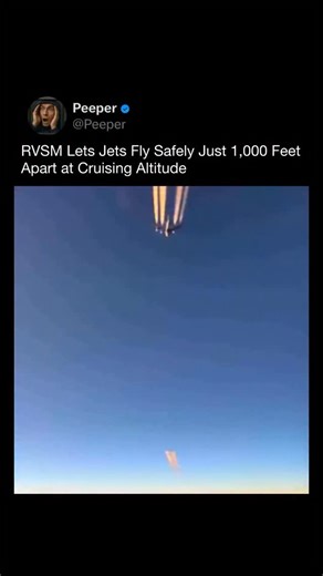 PEEPER on Instagram: "RVSM allows commercial jets to fly just 1,000 feet apart at cruising altitude without compromising safety. RVSM stands for Reduced Vertical Separation Minimum and applies between 29,000 and 41,000 feet. Before RVSM, aircraft at these altitudes had to be spaced 2,000 feet apart because older altimeters and autopilots were not precise enough. With modern avionics, stricter maintenance standards, and continuous monitoring, aircraft can now hold altitude far more accurately. No