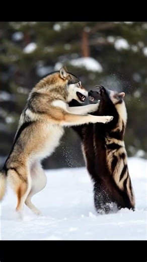 Wolverine Stands Up to a Wolf #wolf #wolverine
