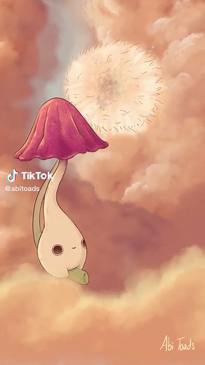 The Mushling enjoys the ride the dandelion takes him on, not quite knowing where it’ll land, and not quite caring either 💕 #mushlings #2danimation #cottagecore