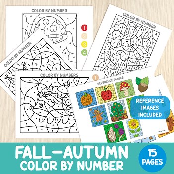 Fall Autumn Color by Number Worksheets - Coloring Pages - Autumn Activity