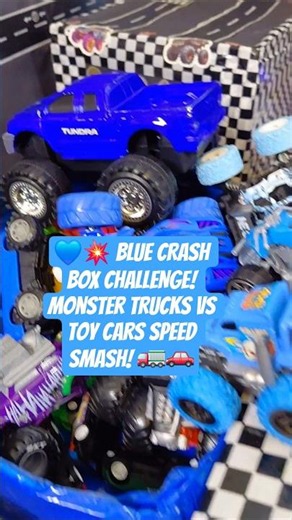 💙💥 BLUE CRASH BOX CHALLENGE! Monster Trucks vs Toy Cars Speed Smash! 🚛🚗
