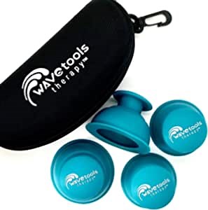 "Riptide" Sport Cupping set of 4 push cups in case by Wavetools Therapy ideal for dynamic cupping, two suctions strengths