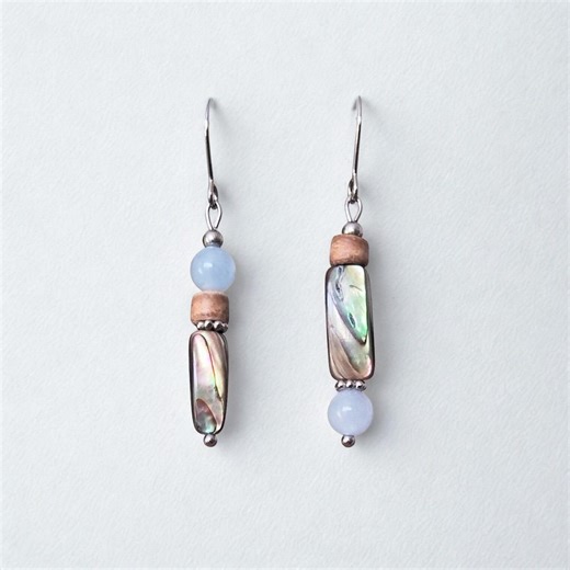 Earrings Paua Aquamarine Coconut Shell Mop Silver Stainless Steel - Etsy