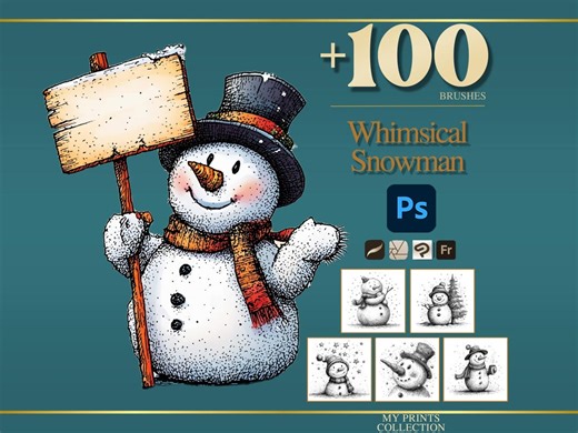 Whimsical Snowman Photoshop Brushes & Procreate Stamps – 100  Tattoo, Digital Art, Clipart, Line Art, Stencil - Etsy UK