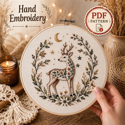 Deer Embroidery Pattern, Woodland Animal Hand Embroidery, Boho Botanical Decor (instant Download) - Etsy
