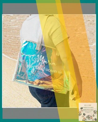 Personalized Sun Sand Ocean Air Holographic Tote Bag | Custom Beach Clear Beach Tote