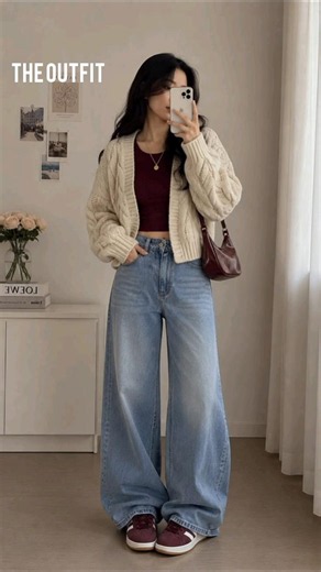 ✨ Classy Casual Outfit Ideas 💙 Wide Leg Jeans & Knit Cardigan Look | Jiya Re Trend