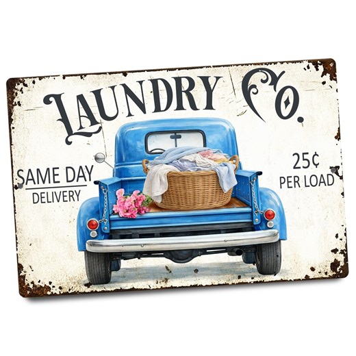 Laundry Co. Vintage Sign, Rustic Farmhouse Wall Decor, Same Day Delivery Laundry Art, Blue Retro Truck Wall Sign - Etsy