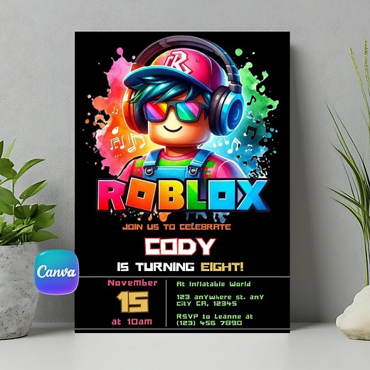 Roblox Birthday Invitation Template: Gamer Party Canva Editable (digital Download) - Etsy